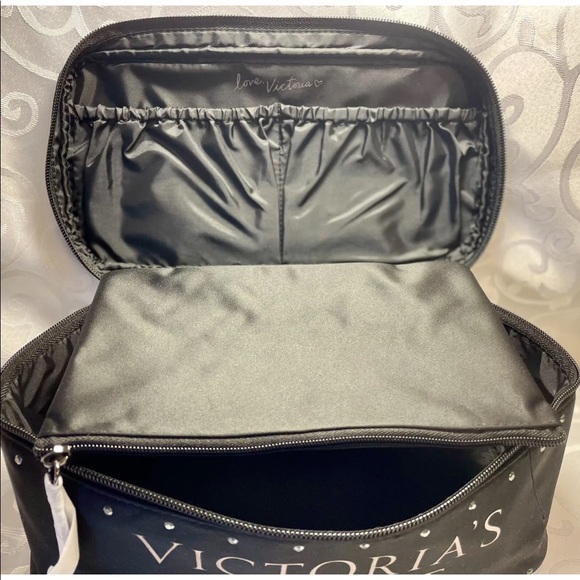 Victoria's Secret Bling Rhinestone Black Cosmetic Travel Makeup Bag NWT - Picture 2 of 5